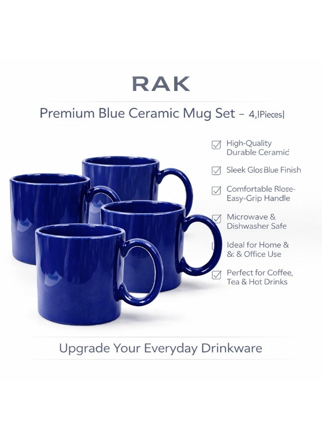 RAK Blue Ceramic Mug 4-Piece Set 330ml Modern Glossy Finish Durable Ceramic Coffee and Teacup Microwave and Dishwasher Safe for Home and Office Kitchen Use - Image 2